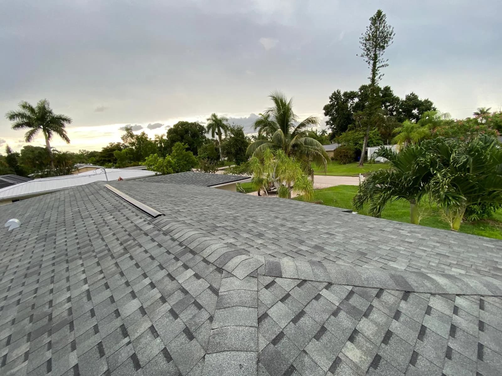 Vreeland roofing service, type shingle color Hearthstone.